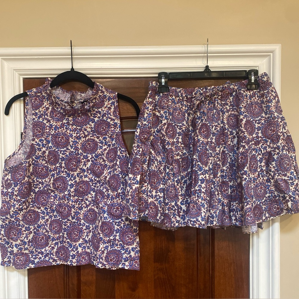 J. Crew 2 piece linen skirt & top in ivory paisley both Sz S